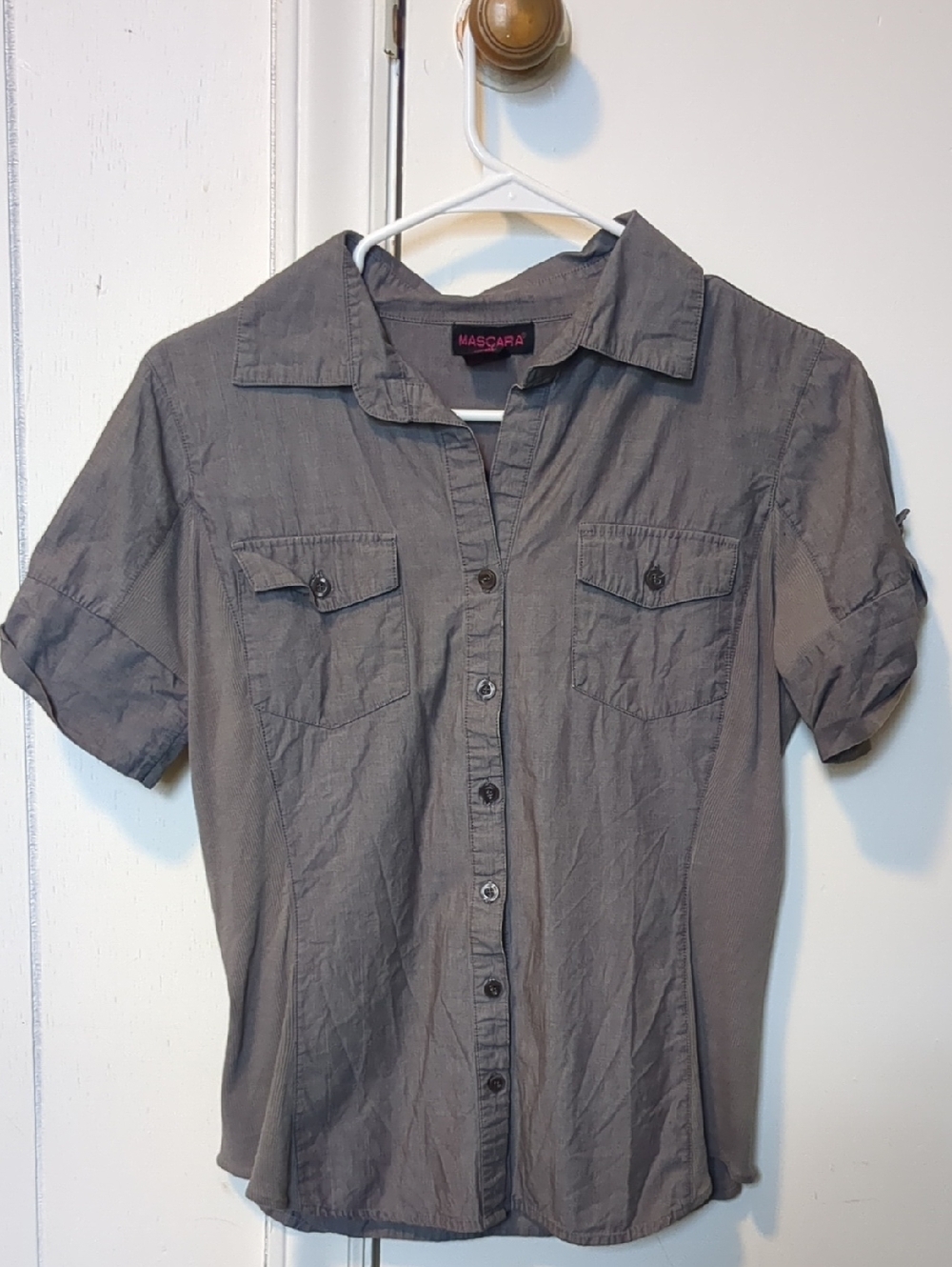 Mascara Short Sleeve Button-Up Shirt in Gray